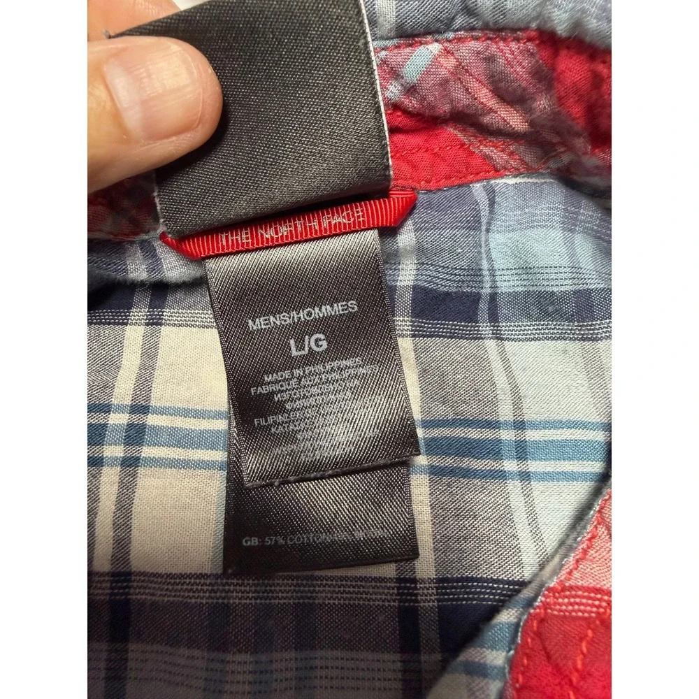 The North Face Men's Short Sleeve Button Up Shirt Large Blue Plaid Cotton Modal